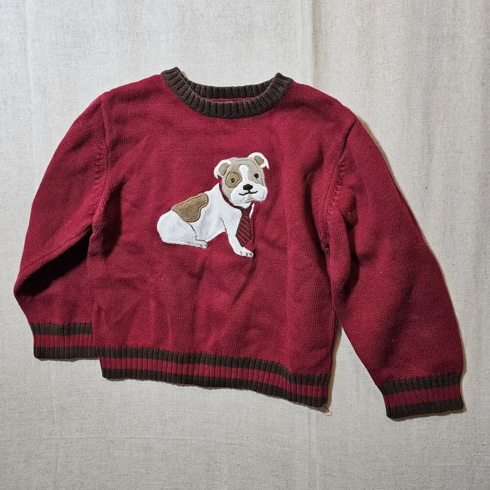 Gymboree 2011 Jolly Bulldog Holiday Christmas Sweater Boys 3T Red Brown